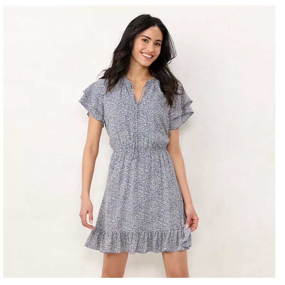 LC Lauren Conrad, Women's Double Ruffle Sleeve Fit & Flare Dress - Size Small